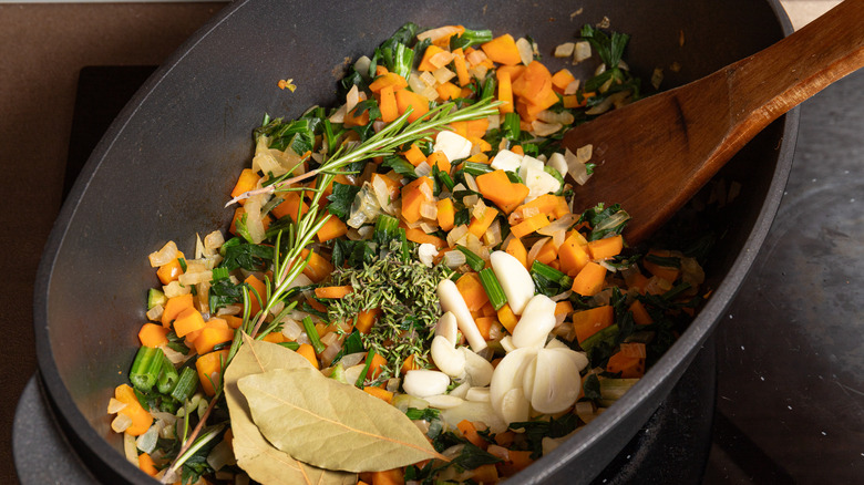 cooking veggies and herbs