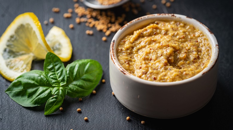 whole grain mustard in ramekin