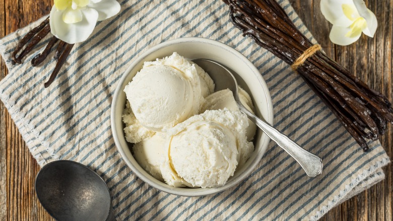 Bowl of vanilla ice cream