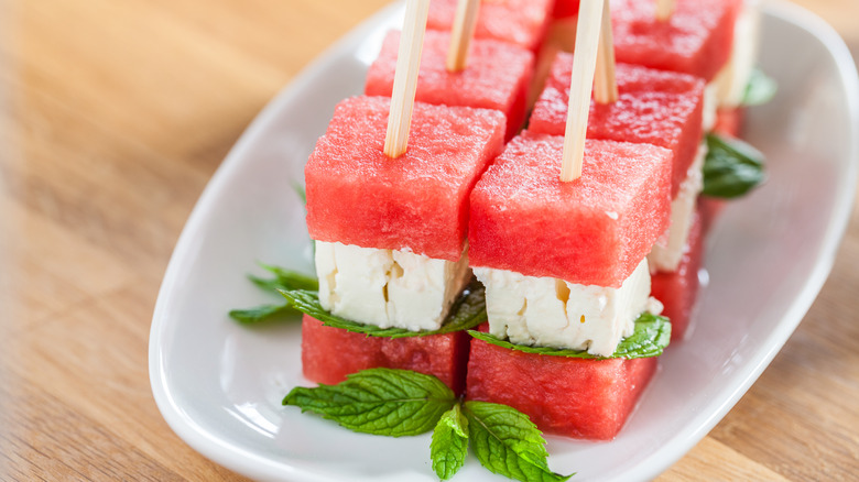 skewer with watermelon and feta