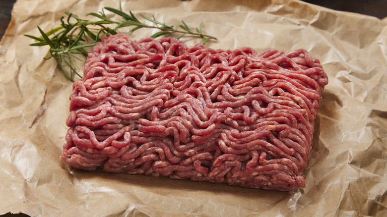 raw ground beef on parchment