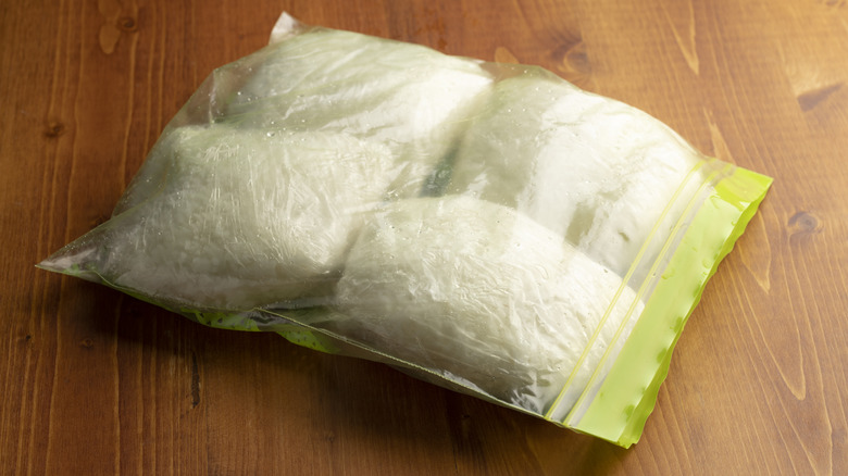 Ziploc bag of frozen rice