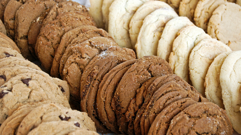cookie varieties lined up on a tray