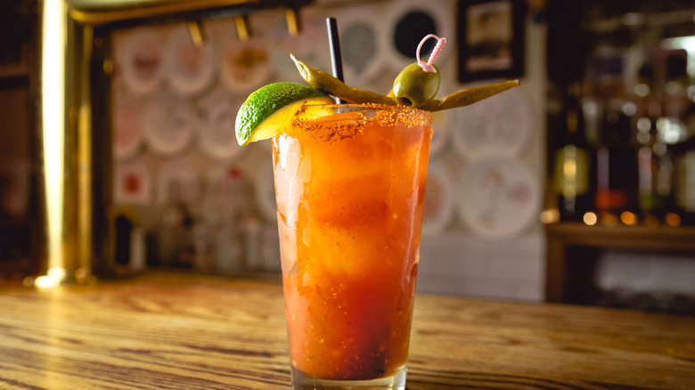 bloody mary on a bar counter