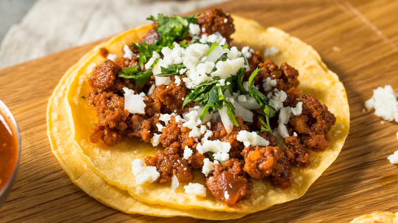 Taco with crumbled chorizo