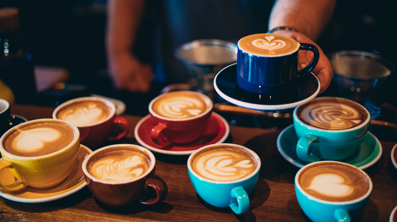 Cups with different latte art