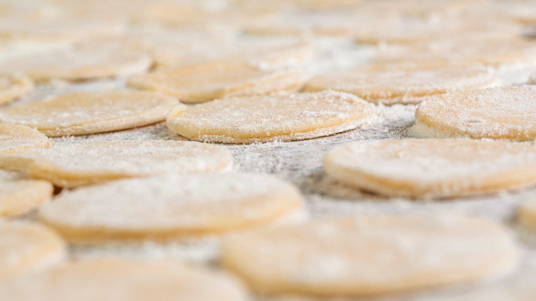 unbaked cookie rounds sitting on a baking tray