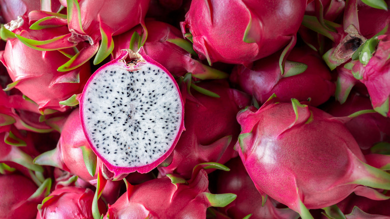 halved and whole dragonfruit