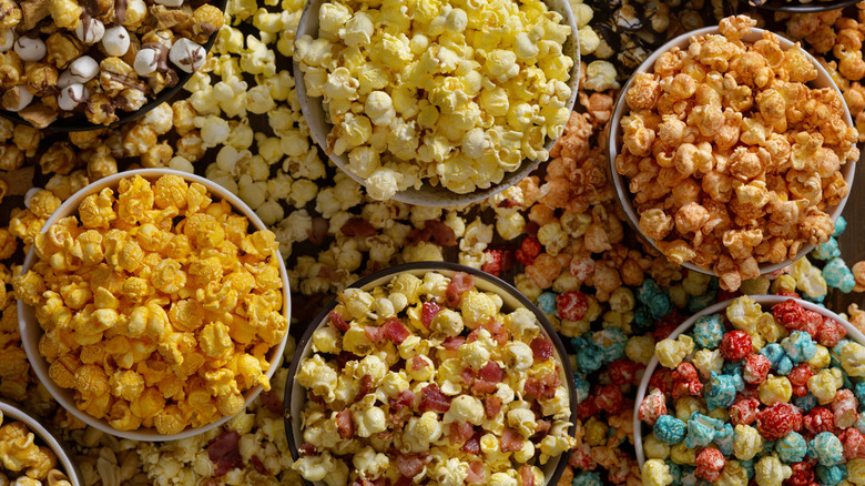 Bowls of flavored popcorn