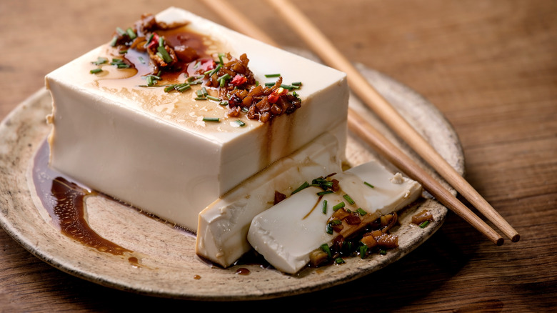 Silken tofu with soy sauce