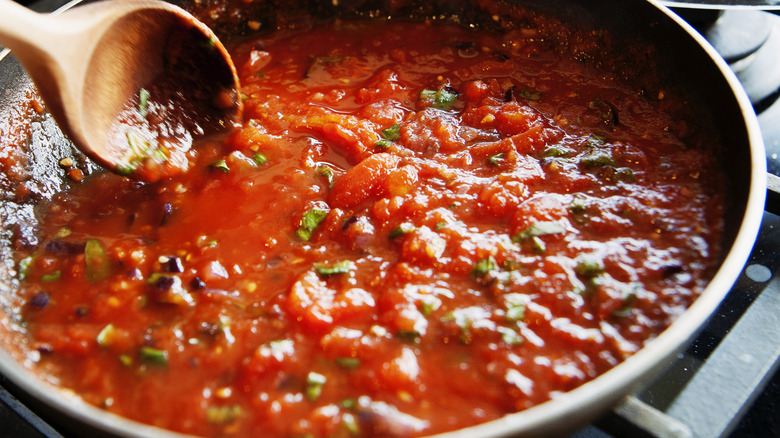 Pot of tomato sauce cooking