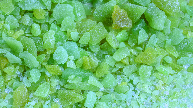 Close of up green Pop Rocks sugar candy crystals