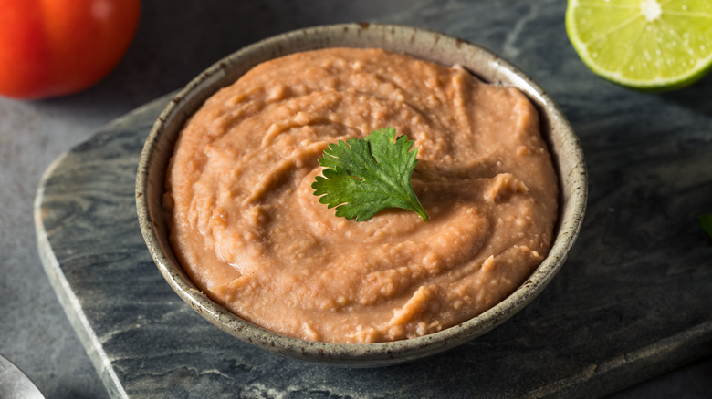 A bowl of refried beans