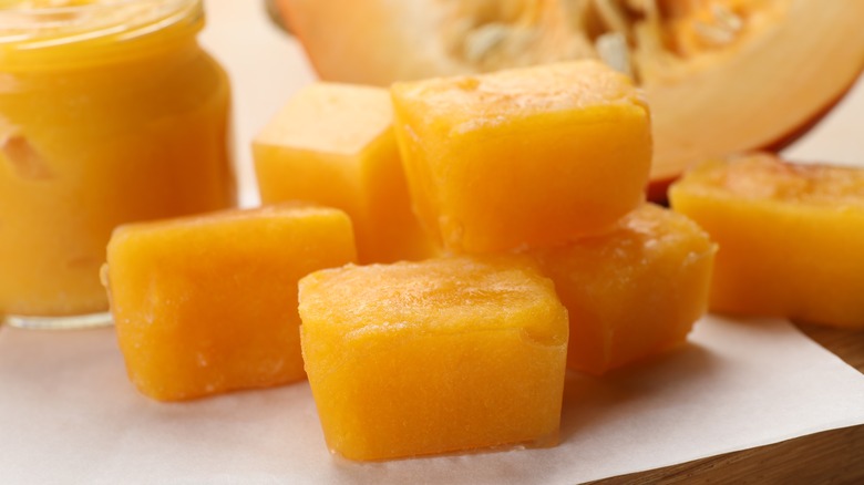 Frozen pumpkin puree cubes