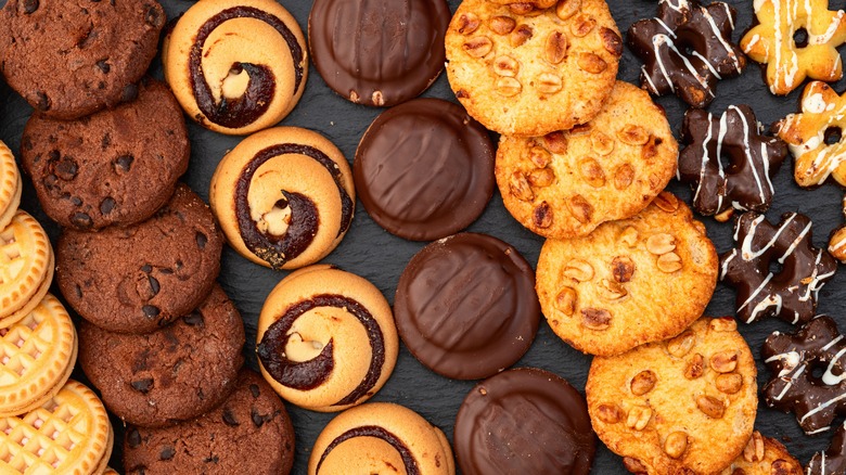 A variety of soft and crunchy cookies on display