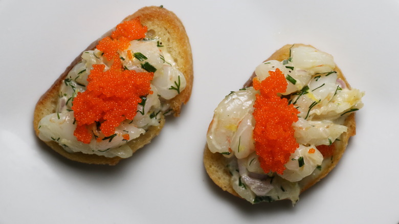 toast Skagen canapés on plate