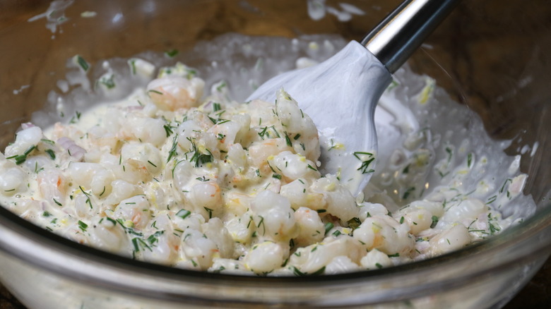 creamy shrimp salad in bowl