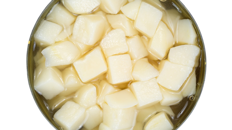 Top view of canned diced potatoes