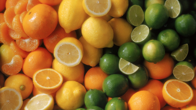 Assorted citrus including lemon, lime, and orange
