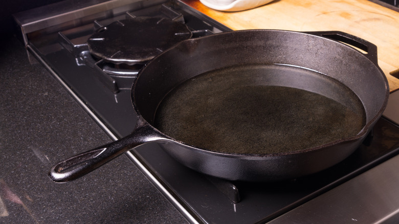 Cast iron pan on stove