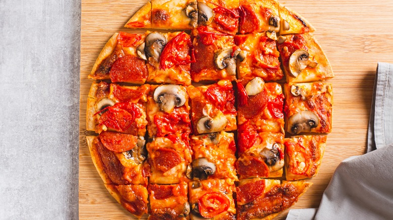 pepperoni and mushroom tavern-style pizza