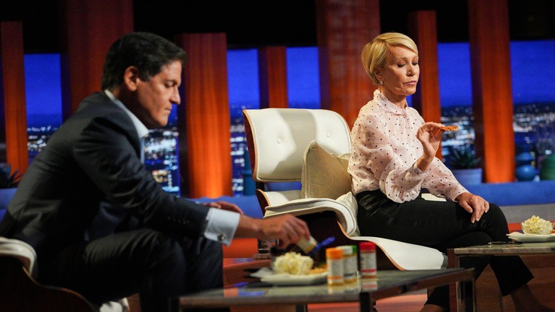 Mark Cuban and Barbara Corcoran trying out chicken salt on "Shark Tank"