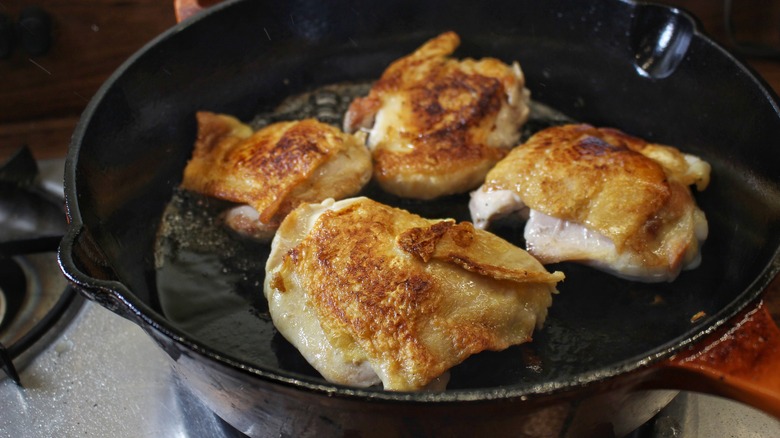chicken thighs in pan