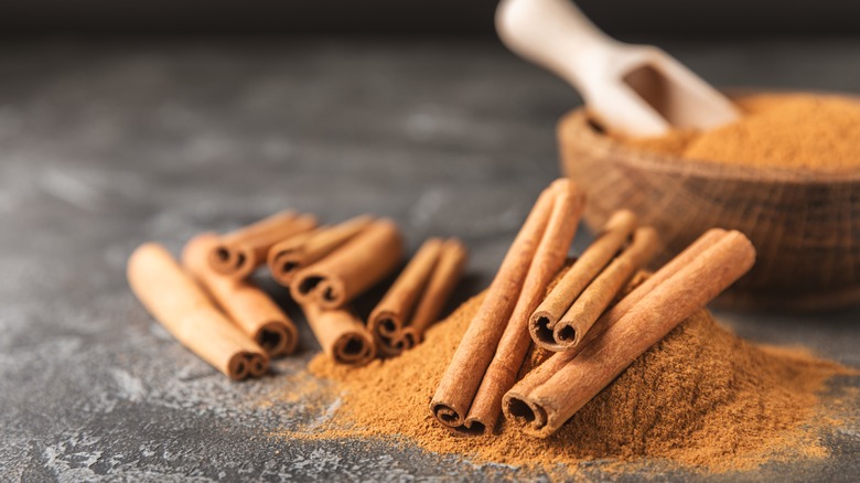 cluster of cinnamon sticks on spice