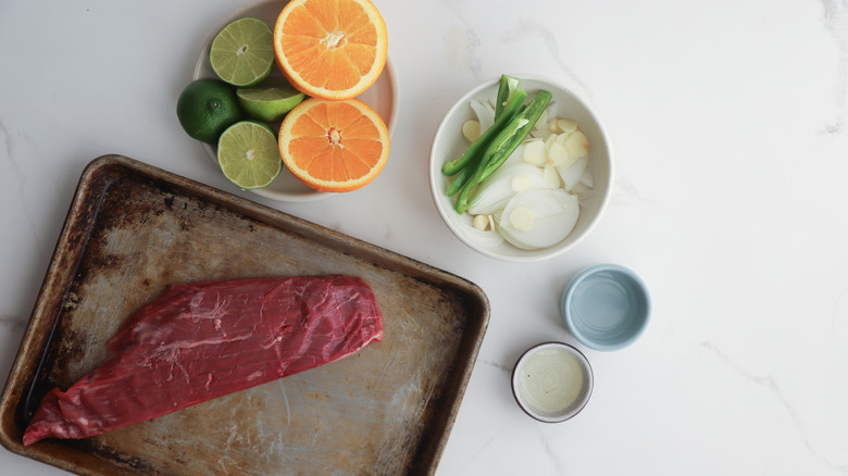 Various ingredients for carne asada