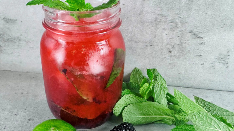 Blackberry mojito in glass jar