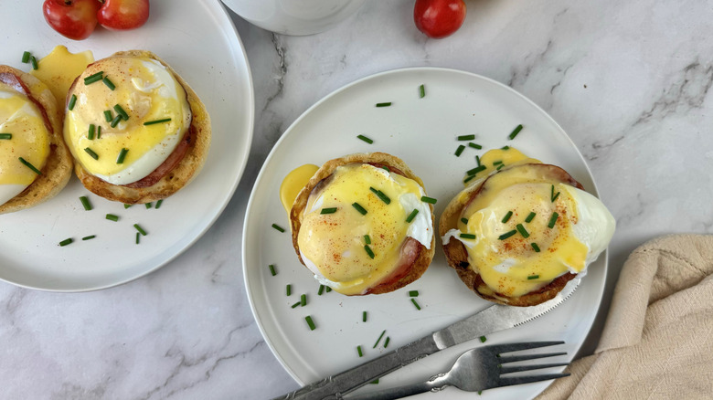 two eggs benedict portions