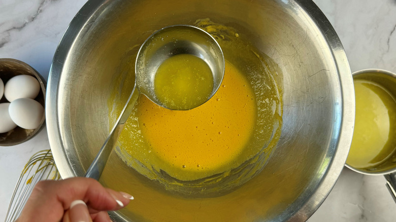 egg yolks over double boiler