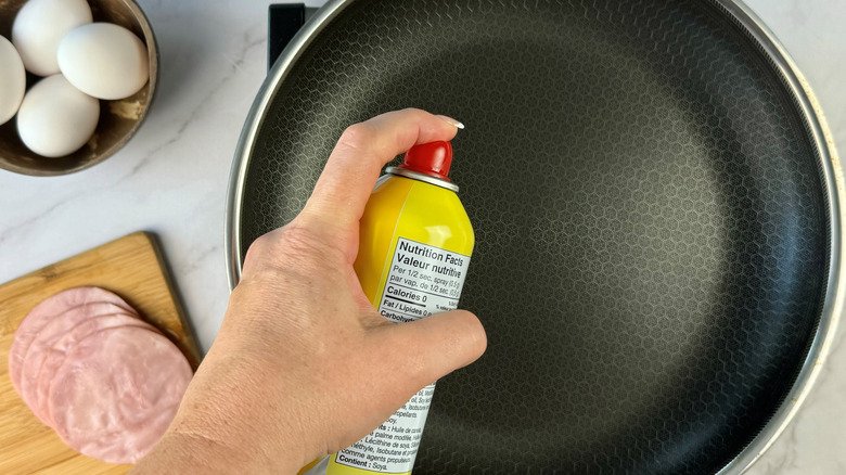 coating pan with cooking spray