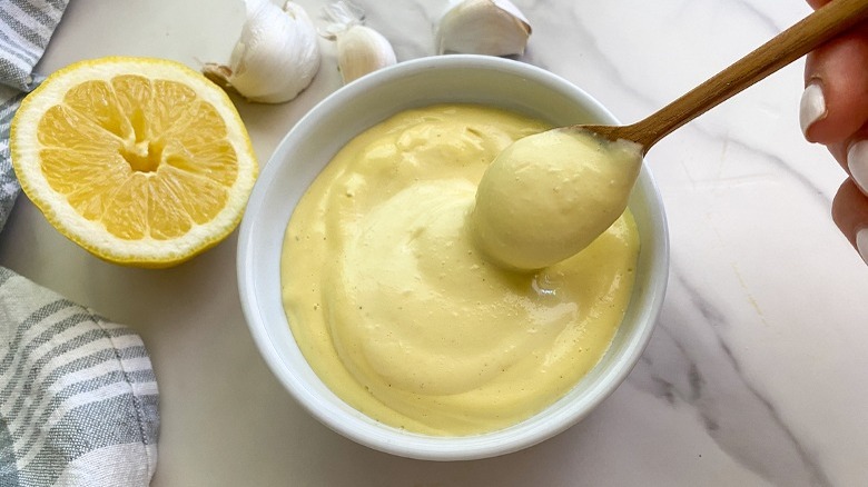 aioli in bowl with spoon