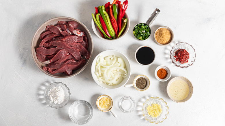 Ingredients for a classic pepper steak recipe