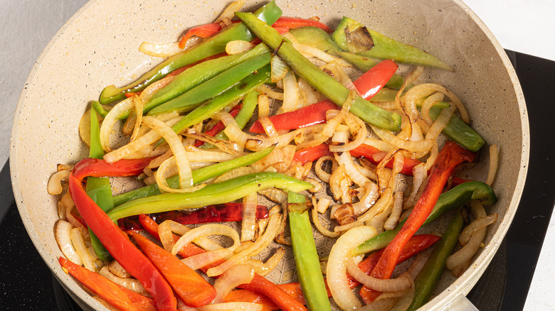 Skillet with mix bell peppers and onion