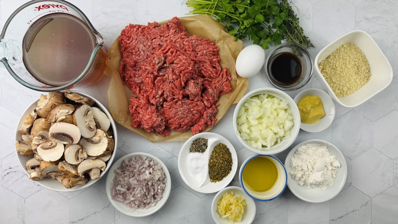 salisbury steak ingredients in bowls