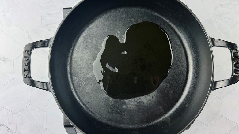 oil heating in cast iron skillet