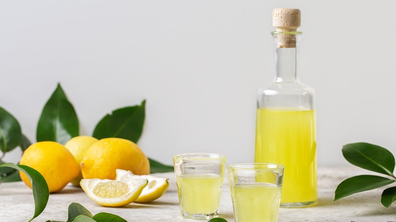 limoncello in glass bottle
