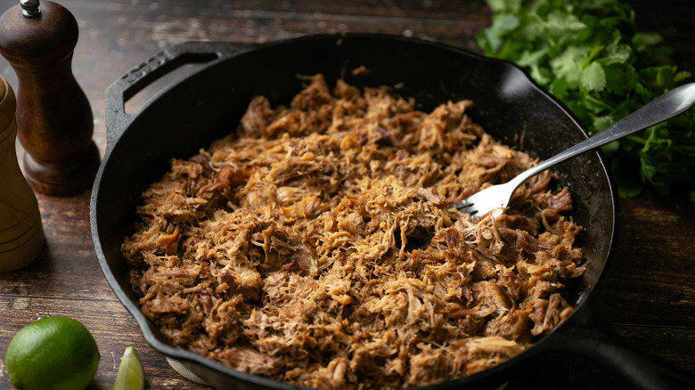 Carnitas in cast-iron skillet