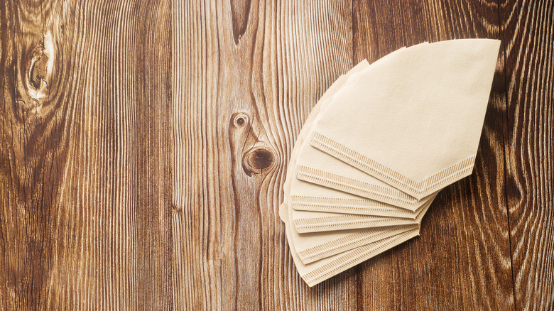 Coffee filters on a wooden table