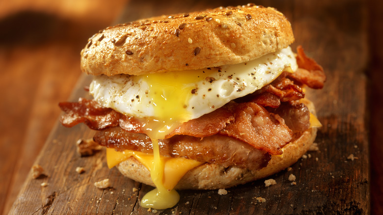 Bacon bagel egg sandwich