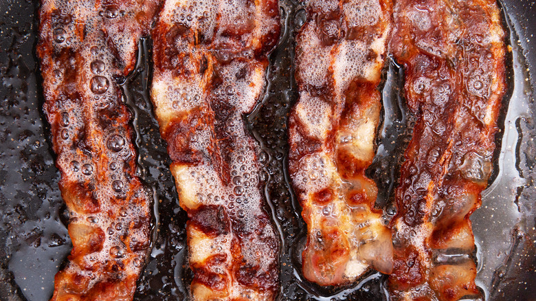 Crispy bacon in grease