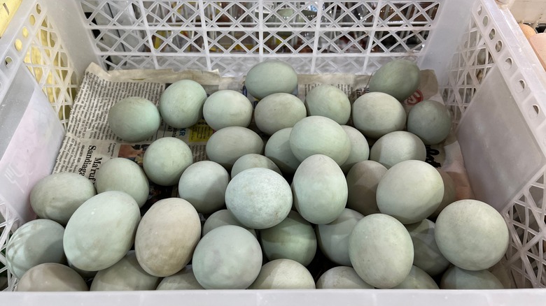 Crate of duck eggs