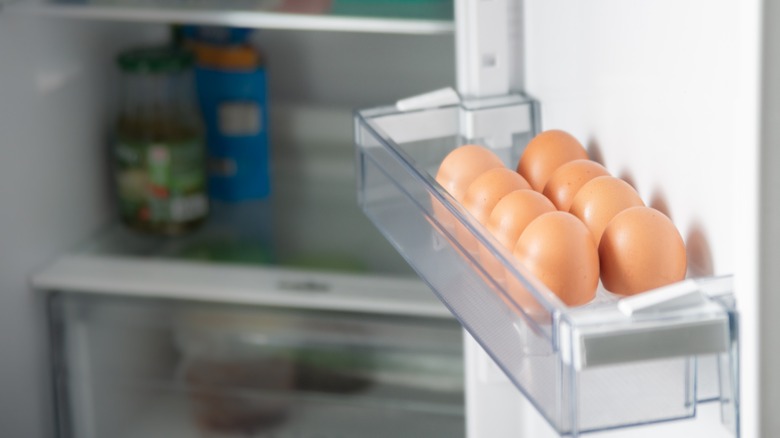 Eggs in refrigerator door