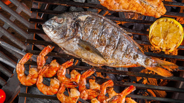 whole fish on overcrowded grill