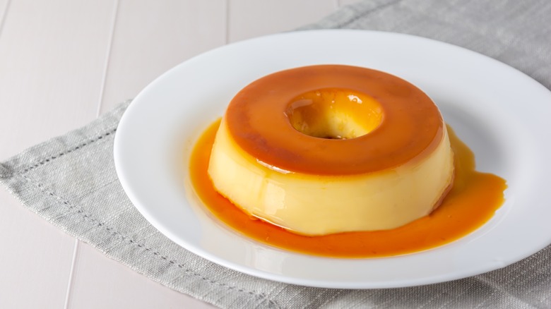 Flan on a plate with caramel