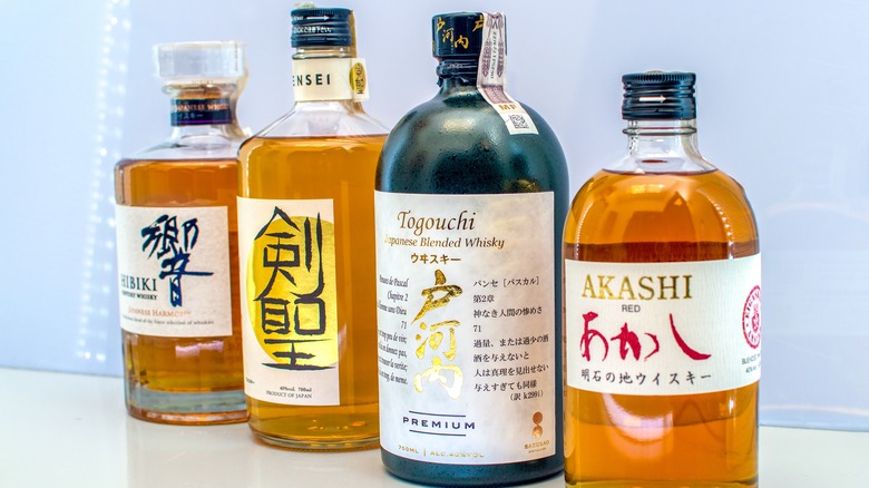 collection of various bottles of Japanese whisky