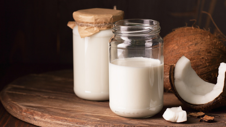 Glass jars of coconut cream