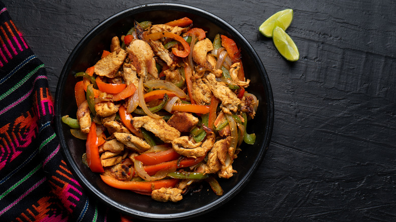 Fajita toppings mixed in a bowl